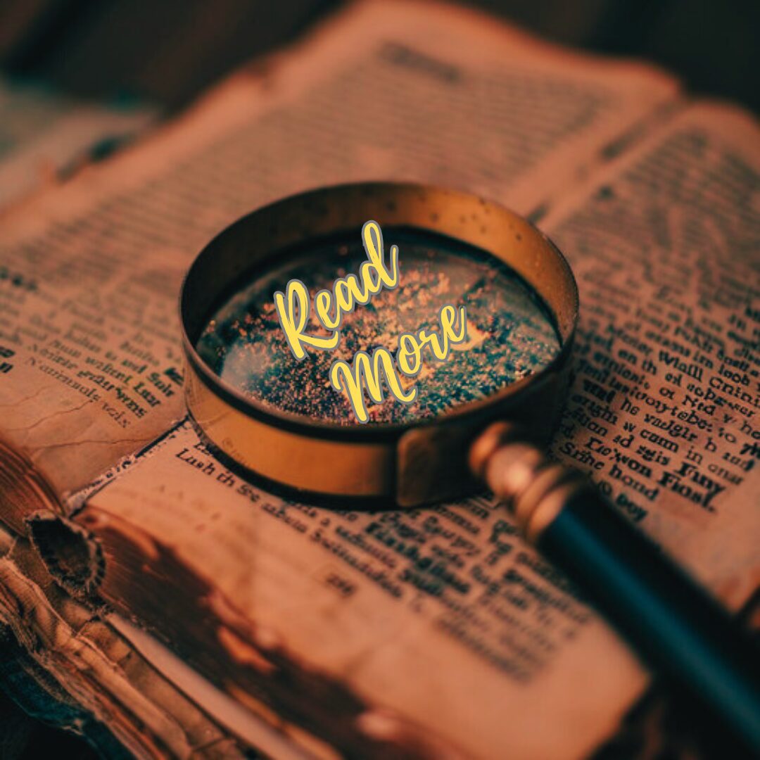 Magnifying glass enlarges the words 'Read More' on an old book page.