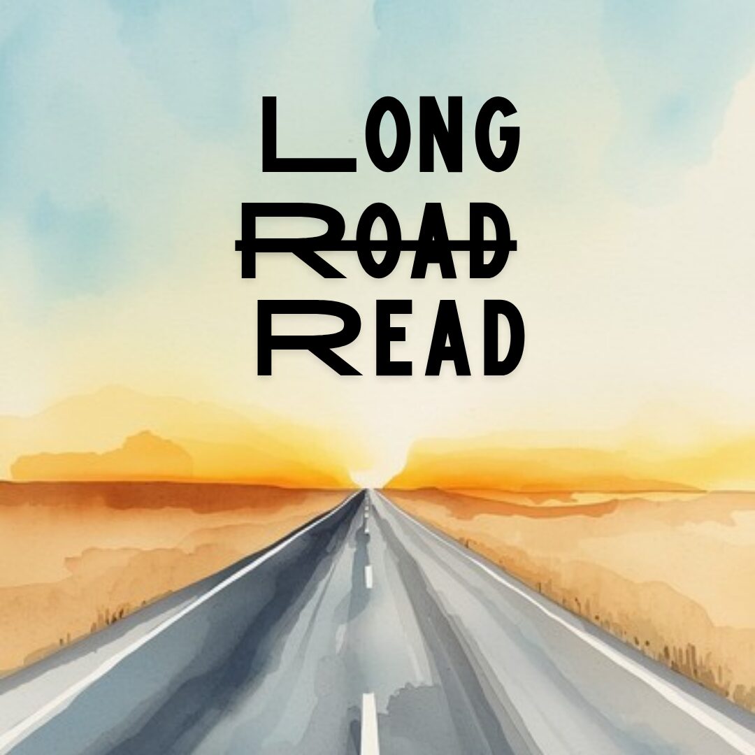 Long open highway watercolor with sunrise horizon