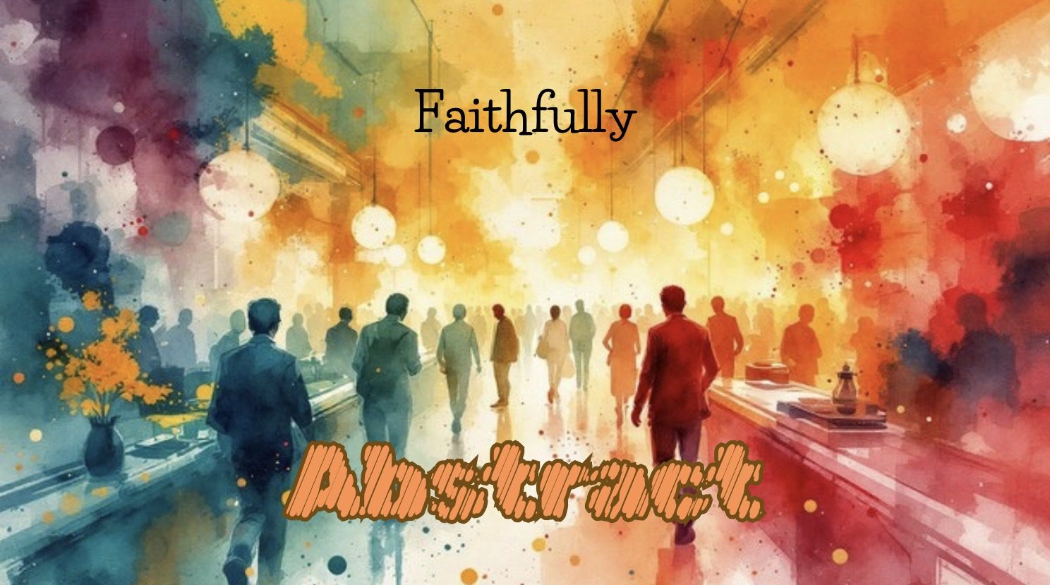 Watercolor crowd scene with 'Faithfully' heading
