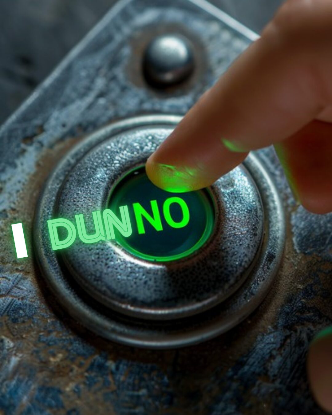 Finger pressing glowing green 'NO' button